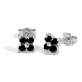 Orecchini a fiore in acciaio argento da 6mm con quattro pietre nere da donna - Argento Onice Nero