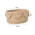 Handwoven Nordic rattan storage basket with wavy petal rim, natural wood finish, 33cm diameter - Large Scalloped Cattail Basket