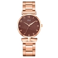 Orologio elegante da donna in acciaio oro rosa con quadrante marrone a numeri e sbalzo - Marrone