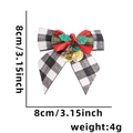 Christmas bow ornament in black and white plaid with holly berries and gold bells - Black Grey + Plaid Green Leaf