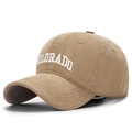 Khaki cotton twill baseball cap featuring white COLORADO embroidery in a soft top style - Adjustable / High Quality (Brushed Cotton) / Deep Beige