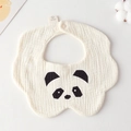 Cream-white petal cotton baby bib featuring a cute panda face pattern with snap button - Gauze Flower Scarf - Big Head Panda