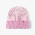 Women's pink striped knitted hat with fuzzy mohair texture for winter warmth - Pink (24B106)