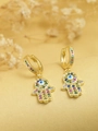 Gold Hamsa Hand drop earrings with blue evil eye and colorful zircon accents - Hamsa Hand (E3)