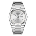 Sleek ultra-thin waterproof quartz watch for men featuring a silver stainless steel strap - Silver White Dial