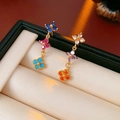 Detailed macro view of 18k gold plated flower earrings with colorful gemstones - S925 Silver Pin - Colorful (18K Gold Plated)