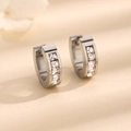 Titanium steel huggie hoop earrings with four square zircons for men and women - Silver