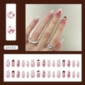 Uñas postizas de leopardo marrón con estrellas y lazos de diamantes forma almendra - Tipo de Pegamento / Estampado de Leopardo Marrón Rojo (Z1172)