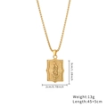 Detail showing the Virgin Mary gold pendant dimensions and stainless steel necklace specs - Gold Virgin Mary Pendant