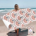 Sand-free microfiber beach towel with geometric fan pattern and drawstring carry bag - Abstract Sunrise (Single-sided Print with Cloth Bag)