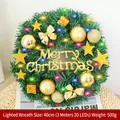 Couronne de Noël avec lumières LED, étoiles dorées, nœuds et signe Merry Christmas décoré - 40CM / Style de lumière colorée / Or