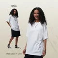 Oversized white 190G heavy cotton t-shirt with classic crew neck and loose shoulder fit - S / White