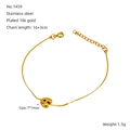 Minimalist 18k gold plated stainless steel bracelet with a 3D heart pendant - Letter A