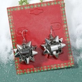 Silver bow knot drop earrings on red plaid card for festive Christmas jewelry collection - 04 Silver Gift Flower Ball