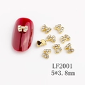 Ciondoli per unghie a fiocco dorati con strass brillanti, stile LF2001, misura 5x3,8 mm - LF2001 Fiocco con Strass Oro