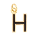Golden letter H necklace pendant with black enamel finish and polished metal frame - Black-Letter H