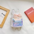 Mochila blanca de lentejuelas para niña con orejas de conejo y lazo rosa grande - Blanco
