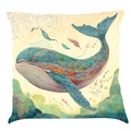 Artistic whale print cotton linen square pillow case with ocean theme and deep blue colors - Super Soft Velvet / 45x45cm / Pattern ZC