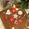 8pcs red and white wooden Christmas ornaments set with snowflake patterns and lanyards - Type F Red & White Wooden Ornament Set