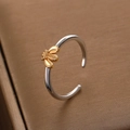 Two-tone adjustable open ring featuring a 3D gold bee design on a silver metal band - Two-Tone Bee Open Ring (6920)