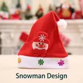 Kids red Christmas hat with snowman plush and white snowflakes detail, 34x25cm size - Snowman with Red Hat