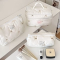 Three-piece quilted white makeup bag set with cute bunny embroidery and orderly text design - White Rabbit