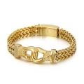 Bracelet hip-hop homme en acier doré avec un design audacieux de double chaîne blé - Style Tressé en Os de Dragon Doré (KB134517-BDJX)