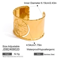 Adjustable 18k gold plated stainless steel open bangle with embossed sun pattern - Sun Relief Style (JDB2408020) / Gold