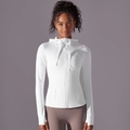 Detailed view of white hooded sports jacket with zipper and functional thumbhole cuffs - S / White