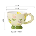 Hand-painted ceramic tulip mug with twisted handle and green base 400ml volume - Colorful Flower