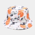 Summer cotton bucket hat with vibrant watercolor orange fruit prints in white colorway - M (56-58cm) / Persimmon Pattern White