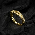 Minimalist gold lava texture open ring displayed on a dark wrinkled paper background - Adjustable Open / Gold