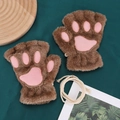 Süße braune Plüsch-Katzenpfoten-Handschuhe ohne Finger mit rosa Tatzen und Aufhängeseil - Einheitsgröße / Hellkaffee
