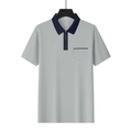 Vorderansicht graues Poloshirt mit dunkelblauem Kragen und Reißverschluss-Detail - Hellgrau und Marineblau