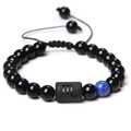 Braided Scorpio zodiac bracelet with black polished beads and lapis lazuli stone - Scorpio