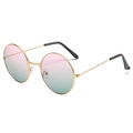 Vintage round sunglasses with gold metal frame and pink to green gradient lenses - Pink Green Gradient