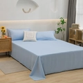 Light blue washed cotton bedding set featuring one flat sheet and two envelope pillowcases - Pillowcase (Single) / Sky Blue