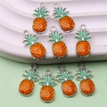 Mini pineapple alloy charms with yellow enamel and green leaves for DIY jewelry making - Style 40