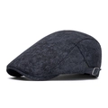 Dark gray vintage flat cap with washed texture and adjustable metal side buckle - Black