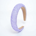Fashionable purple sponge headband with white beaded rhinestones for hair accessories - Lavender