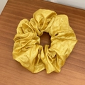 Lustrous yellow satin scrunchie with vintage pleats for high-quality hair styling - Large / Yellow