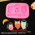 Stampo in silicone 3D a forma di gufo rosa a tre cavità per fondant e resina - Rosa