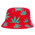 Unisex wide brim red sun hat with green plant leaf pattern for beach travel - One Size / Red with Green Leaf (No Label)