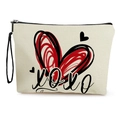Neceser de lona crema con diseño de corazones rojos y texto XOXO para cosméticos - Estilo Beige XOXO Corazón (款式4)