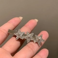 Barrette à cheveux Y2K argentée ornée de trois étoiles étincelantes en strass - 26# Pince à bec de canard-Argent-Étoile
