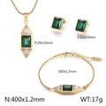 Parure de bijoux dorés avec pierres d'émeraude comprenant collier, boucles et bracelet - Ensemble de bijoux dorés (KS200549-KLX)