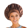 Brown oversized satin sleep bonnet with wide elastic band for curly hair care - Coffee
