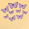 Set of 10 purple butterfly cake toppers in 8.0cm and 4.2cm sizes with wire supports - Printed Purple Butterfly