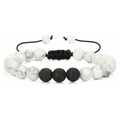 Adjustable hand-woven bracelet set with white turquoise and black volcanic lava beads - White Turquoise & Matte Stone