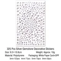 325pcs silver rhinestone stickers in mixed sizes 3mm to 6mm for DIY craft decoration - Silver White Gem Decoration Stickers